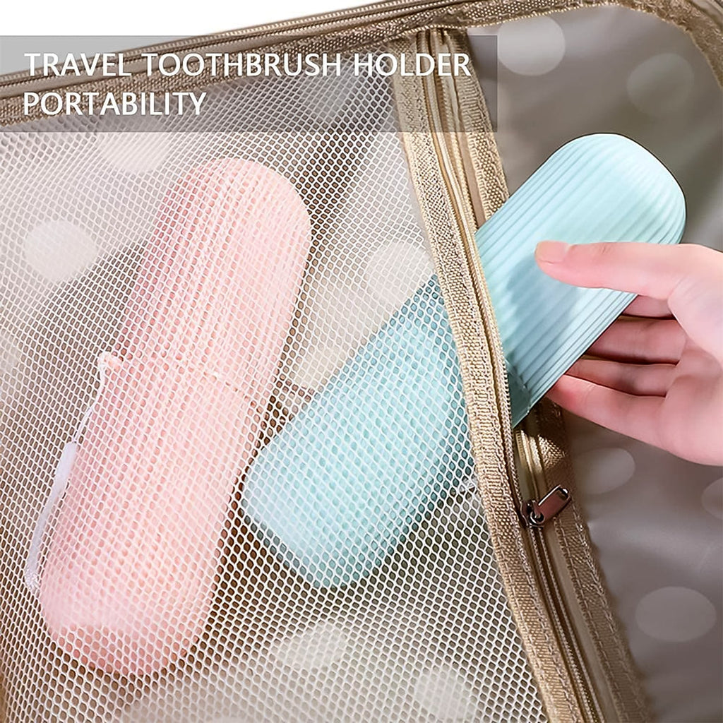 Assorted multicolor Konvex travel toothbrush cases neatly arranged on a white background.