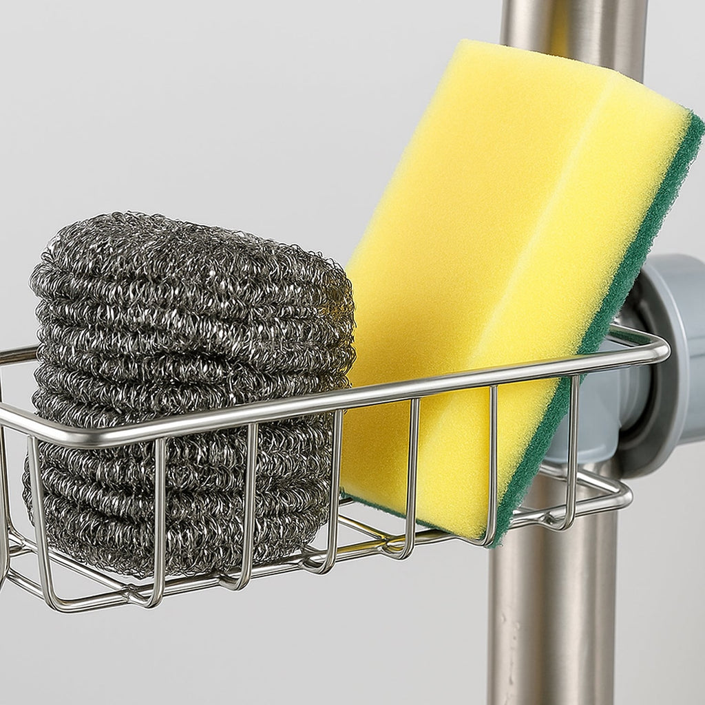 Stylish and practical stainless steel sink caddy organizer for kitchen