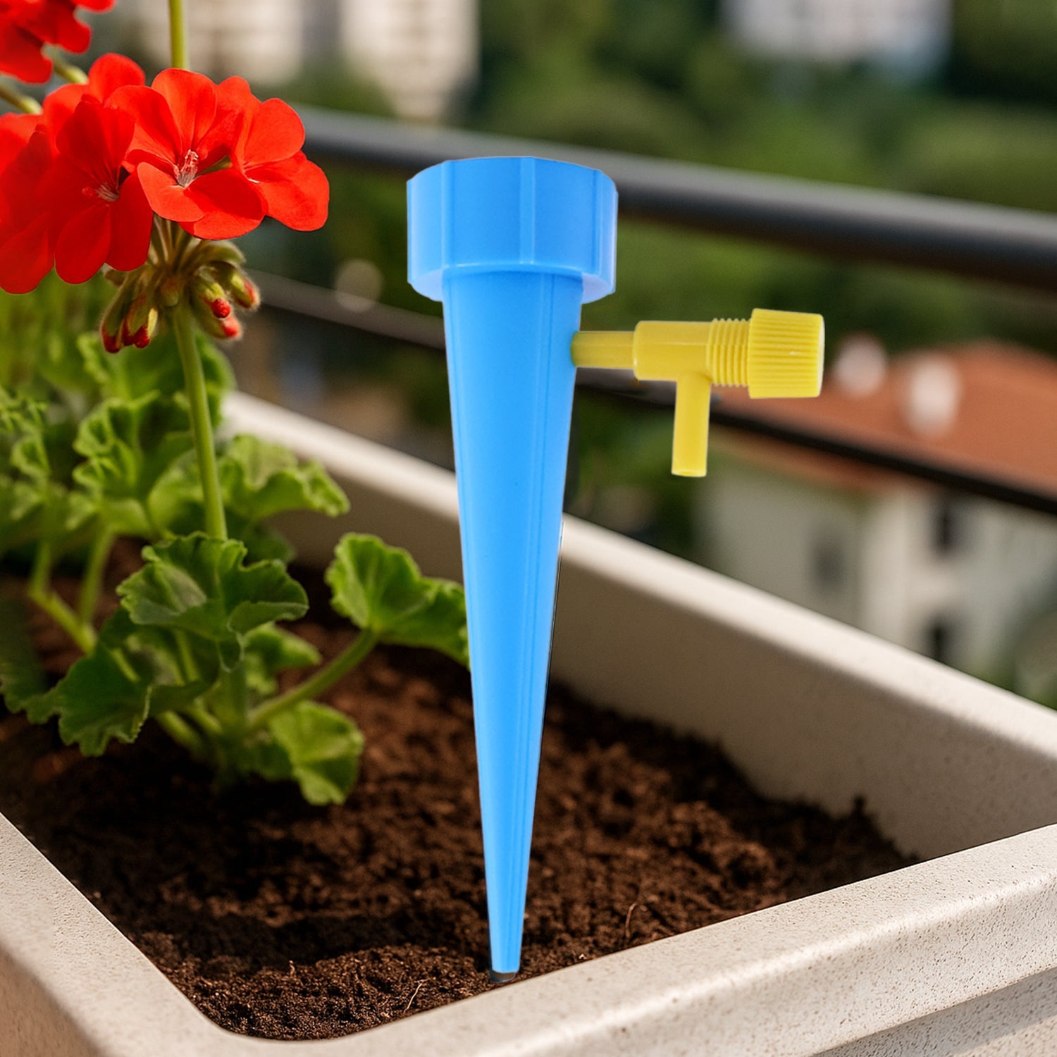 Blue plant watering spike irrigation tool for steady water supply