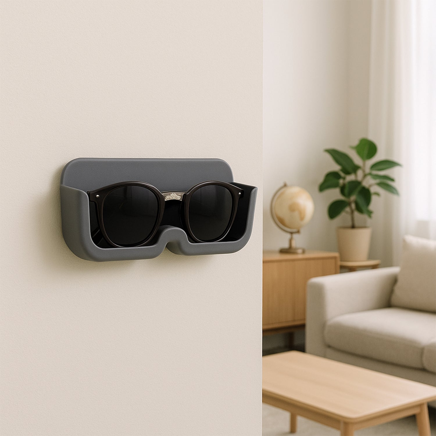 Sunglasses holder and eyewear pair neatly mounted for daily use