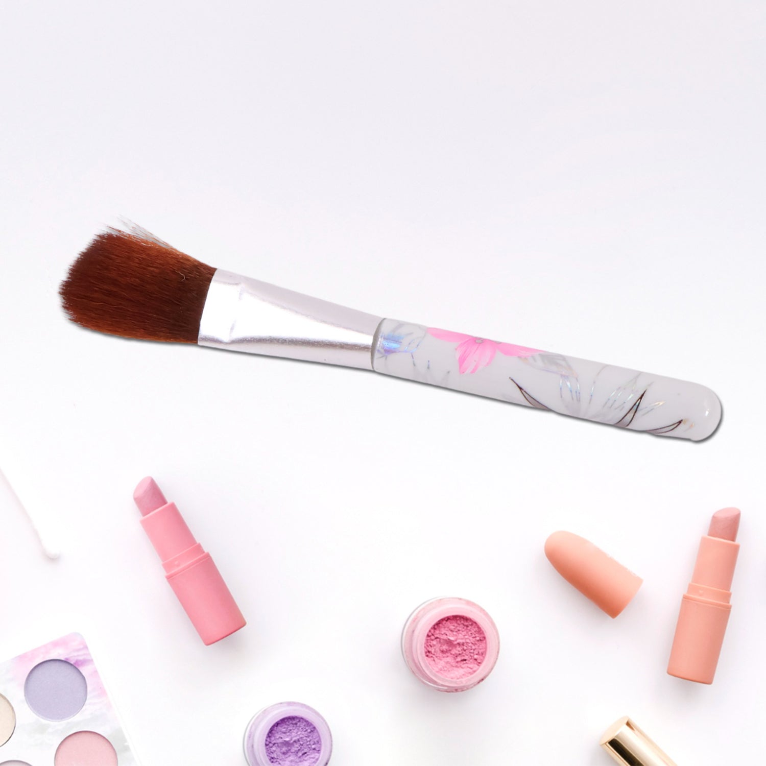 Compact floral makeup brush set ideal for daily beauty routines