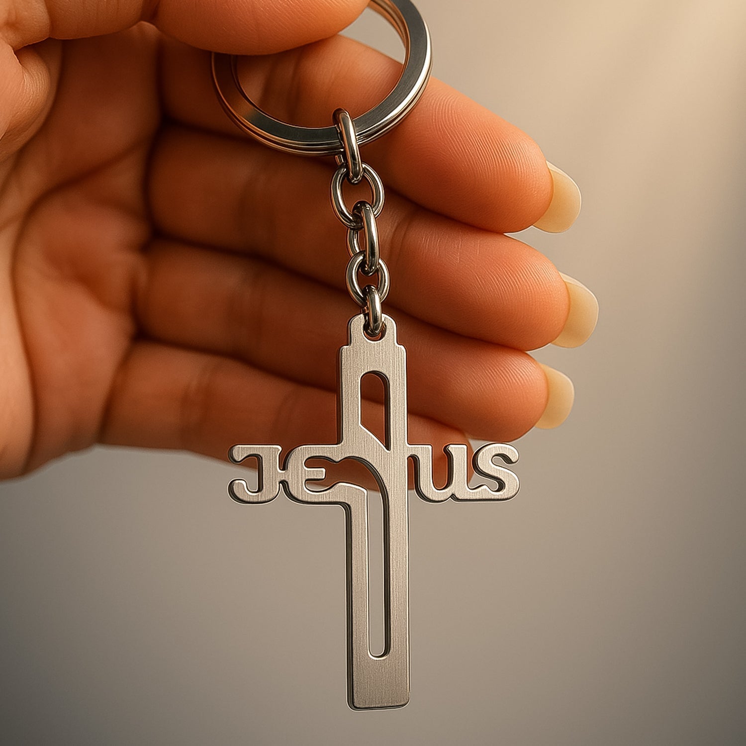 Premium finish metal cross key holder showcasing Gujarati text