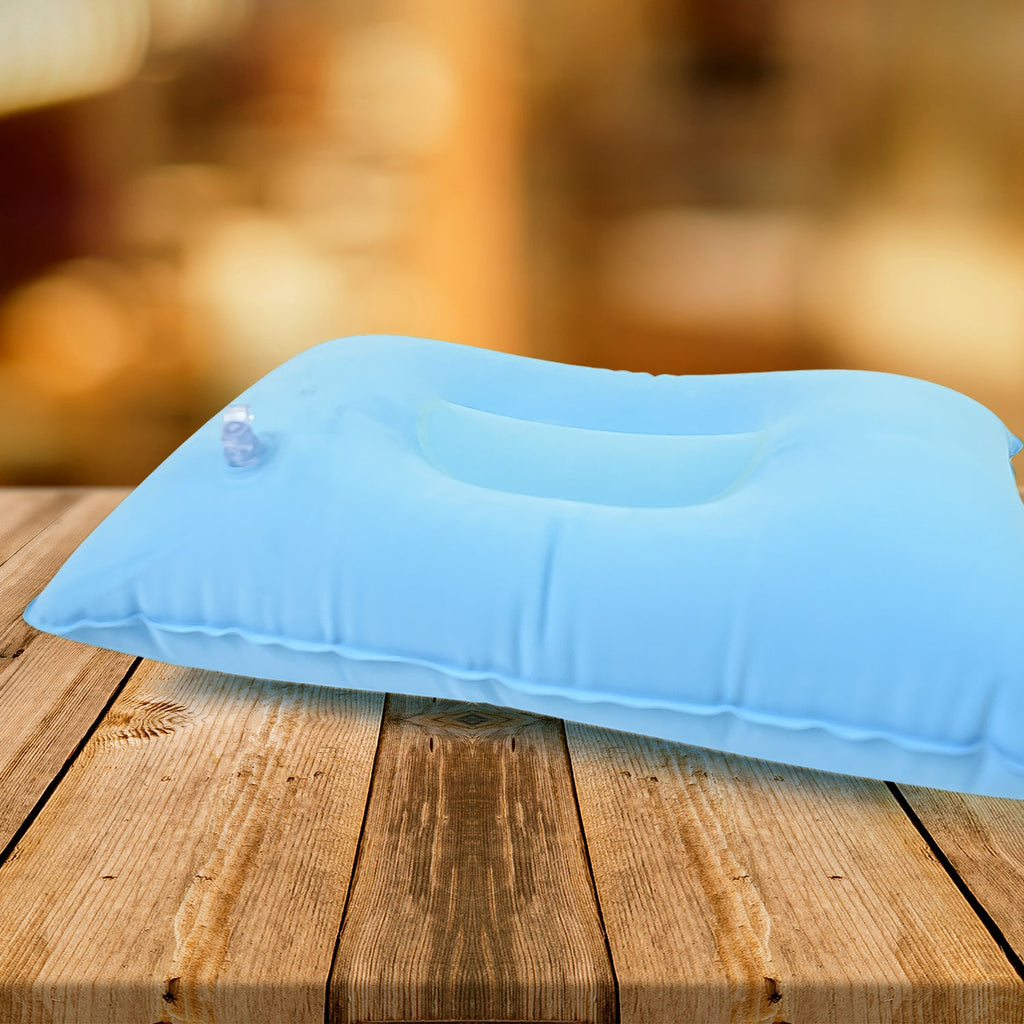Inflatable travel pillow deflated, showing easy storage and portability