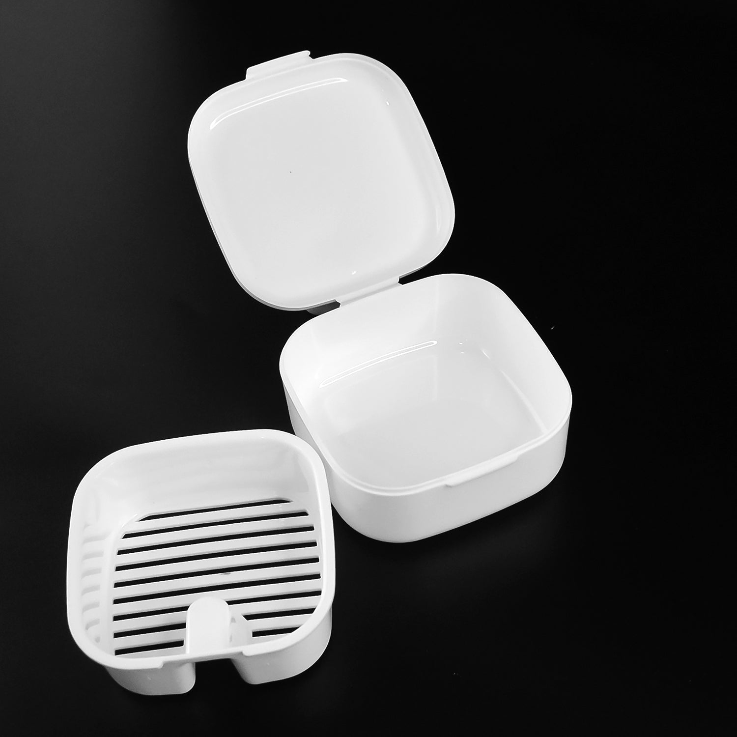 Utility storage box with secure lid and removable draining tray