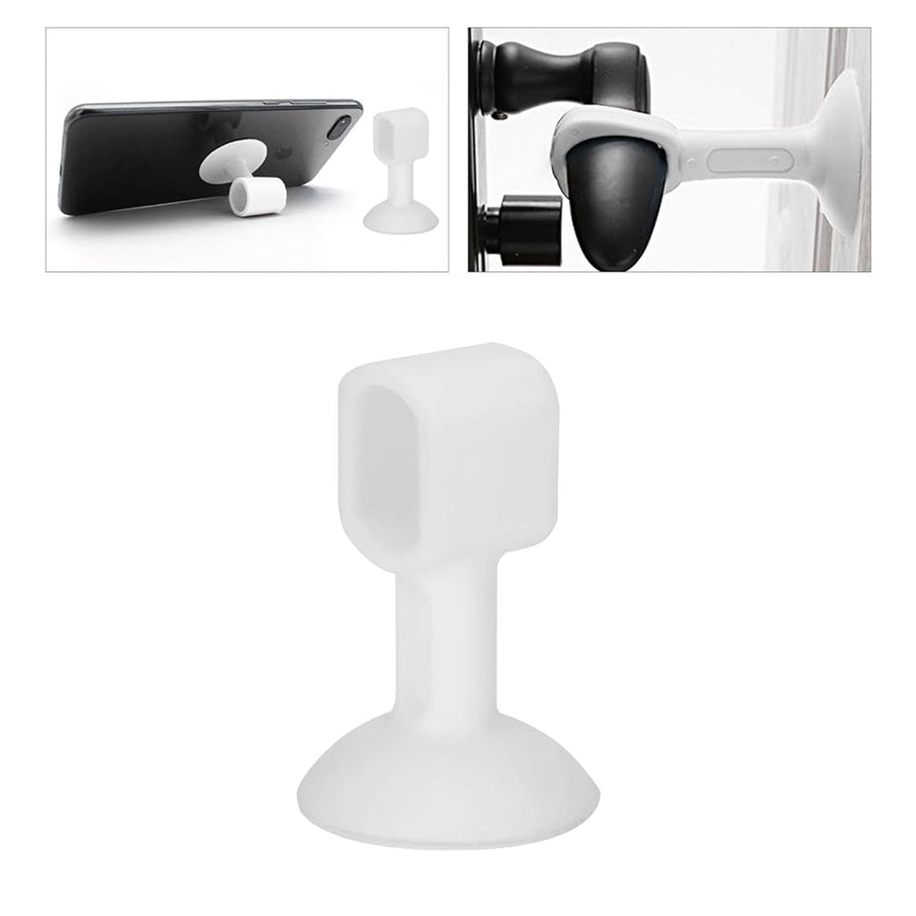 Silicone door stopper attached to metal door handle preventing wall damage