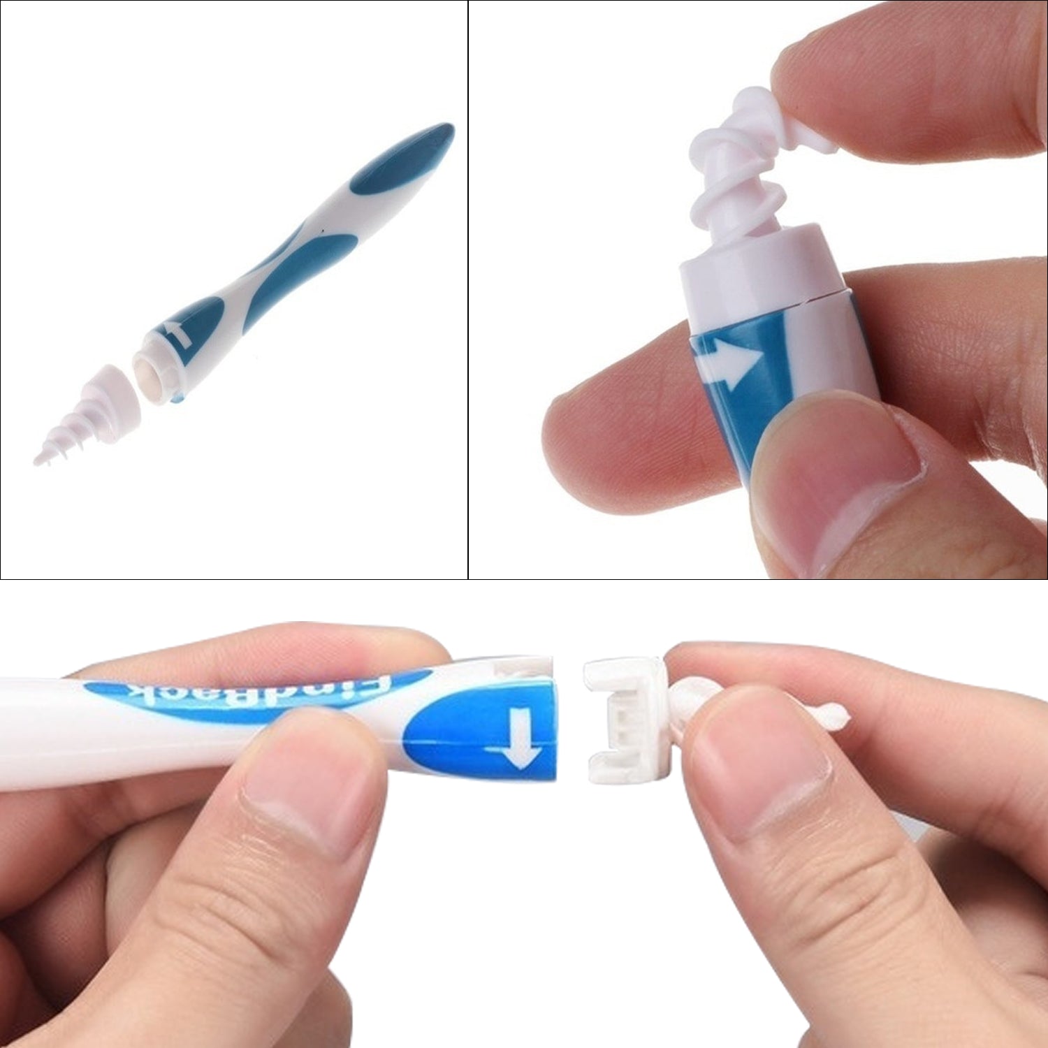 Packaging for the silicone earwax remover, emphasizing its ease of use.