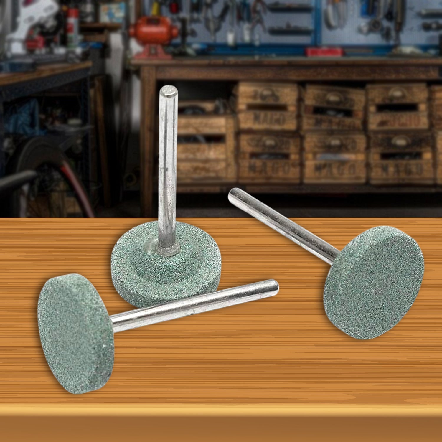 Complete 3-piece Grinding Head Mounted Stone set for rotary tools.