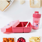 A vibrant yellow leak-proof lunch box with a matching water bottle and fork, ready for a meal.
