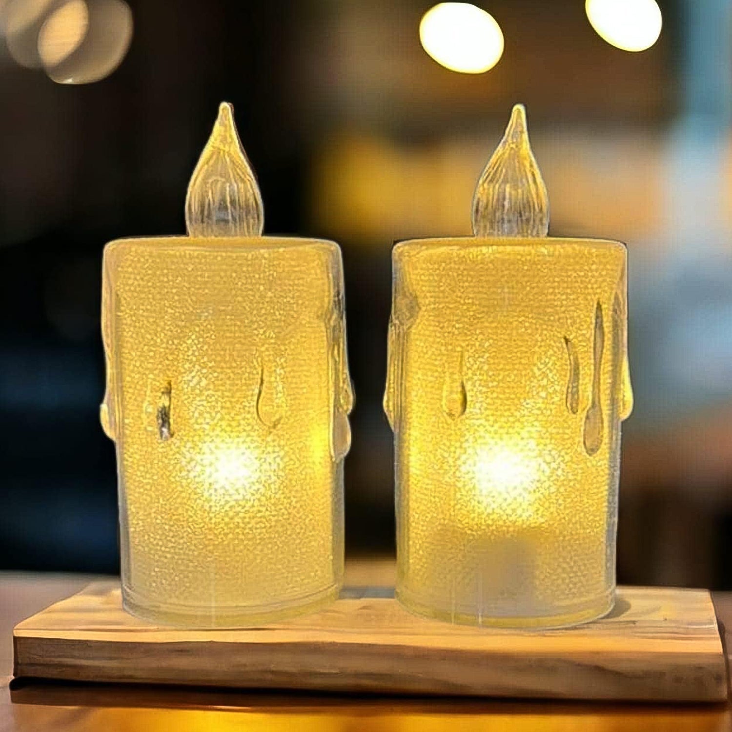 Decorative LED candle creating a warm, festive glow in a modern living space.