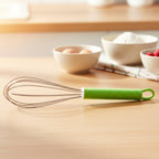 Close-up stainless steel wires of kitchen whisk for smooth mixing