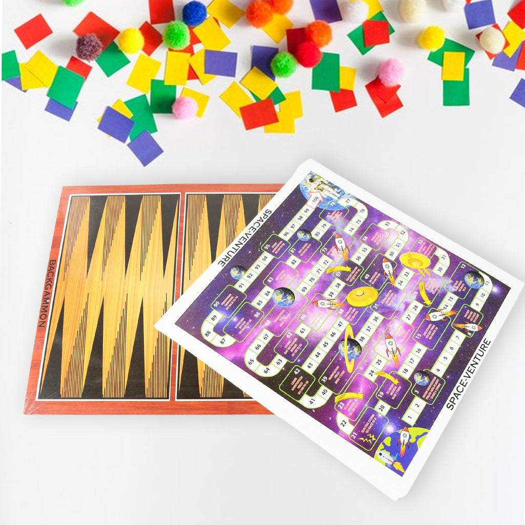 Vibrant game board layout showcasing multiple classic games included in the set.
