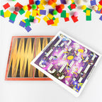 Vibrant game board layout showcasing multiple classic games included in the set.