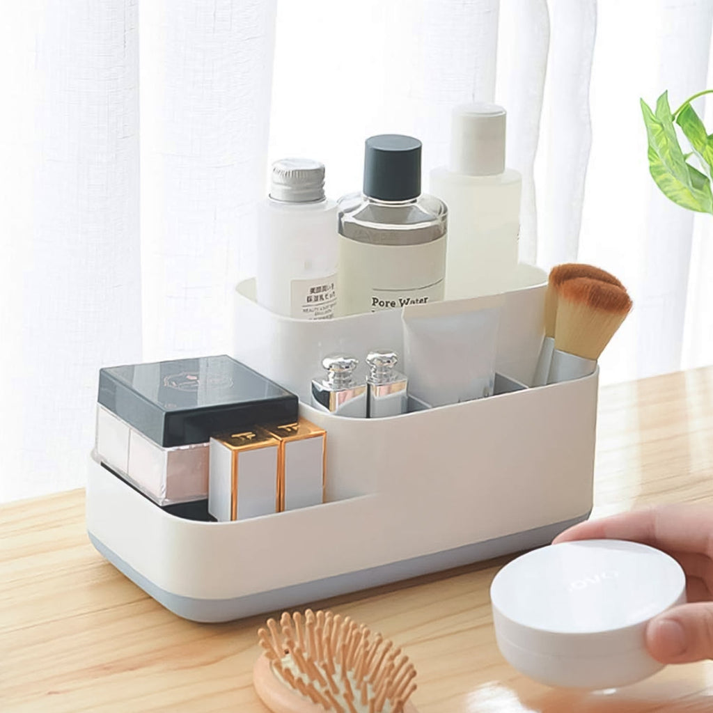 Office desk plastic organizer caddy with multiple compartments for stationery.