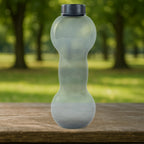 Side view of the black dumbbell water bottle, showcasing its ergonomic design.