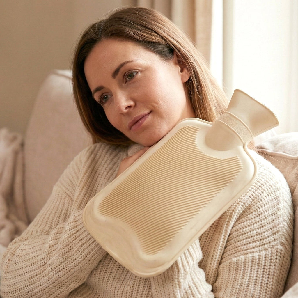 Textured surface hot water bag for improved warmth distribution