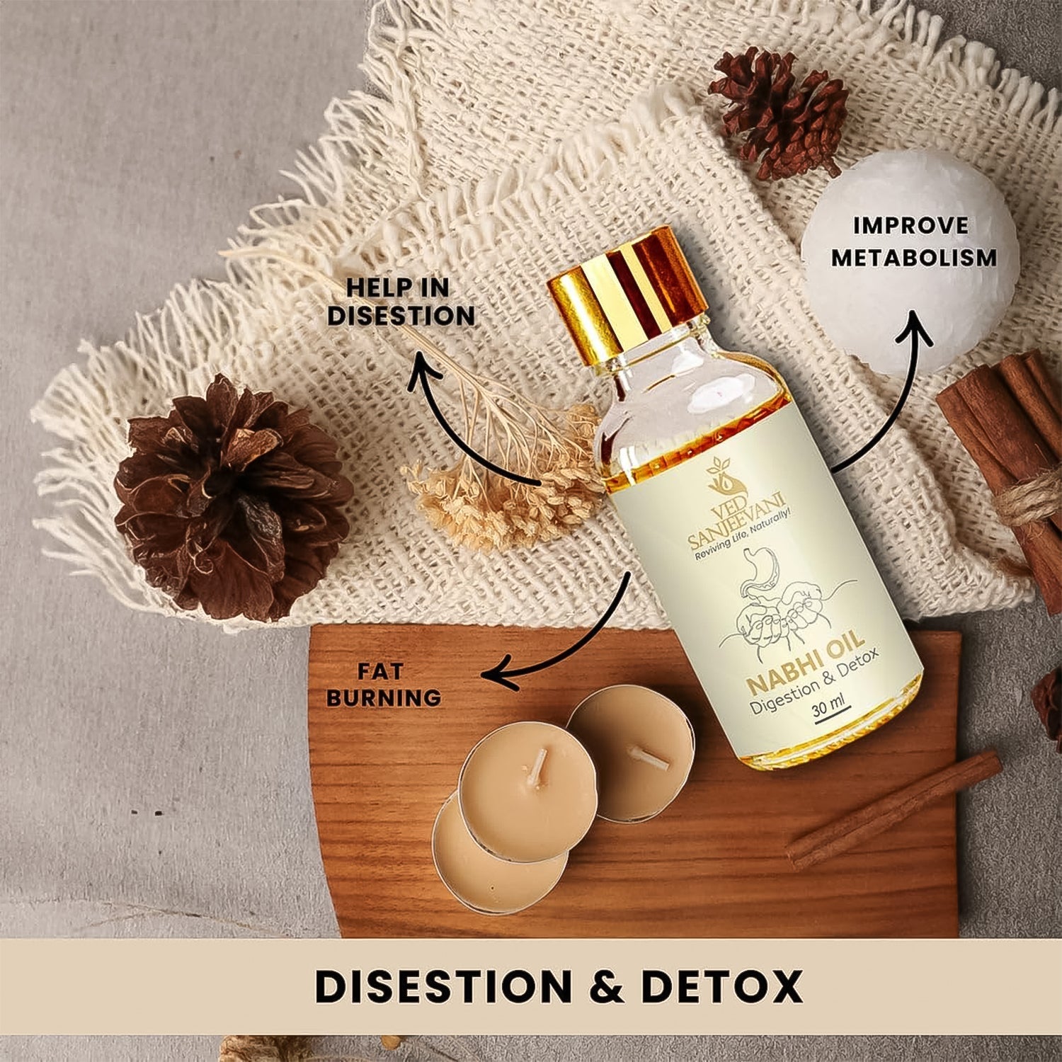 Glass bottle of Belly Button Oil for digestion and metabolism support