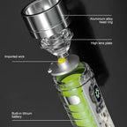 Rechargeable flashlight showing magnetic USB charging port.