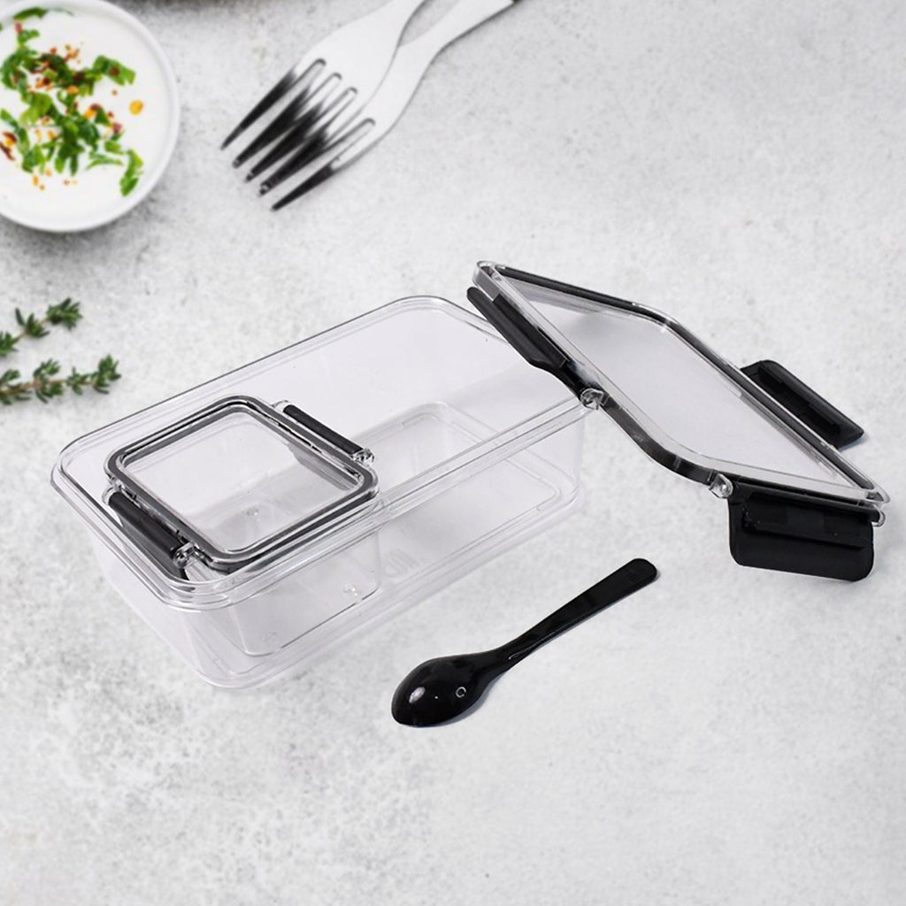Transparent fresh food boxes twin set with sealed lock lids and spoon