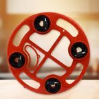 Close-up of gas cylinder trolley featuring heavy-duty castor wheels with anti-skid locks