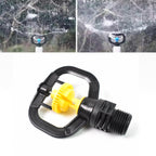 Close-up of the rotating sprinkler nozzle's durable plastic design.