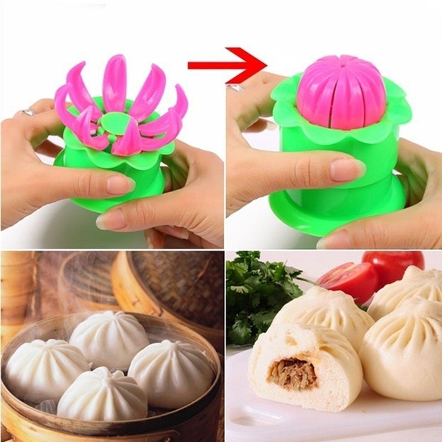 Set of green and pink momos maker tools, ideal for quick and easy dumpling preparation.
