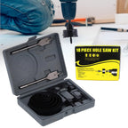 An 18-piece carbon steel Hole Saw Kit with various sizes and mandrels displayed in its organized storage case.