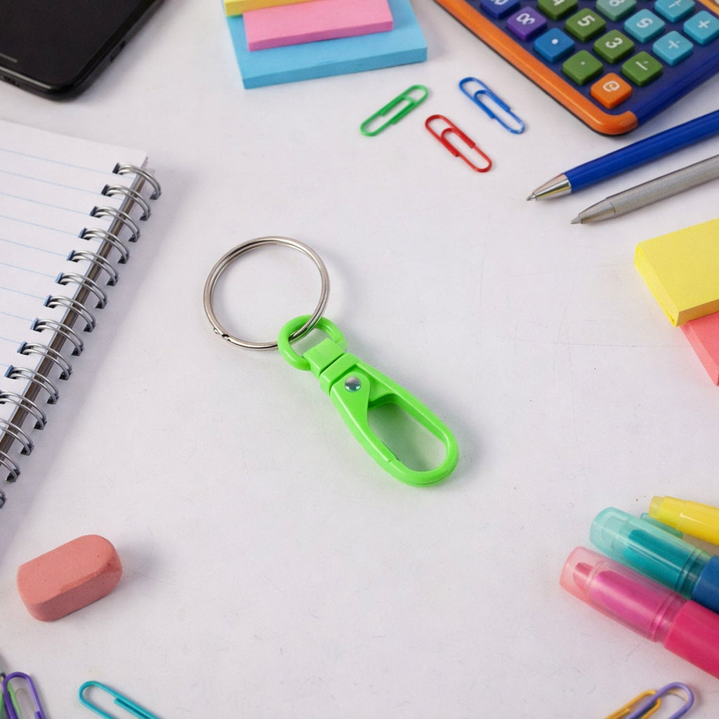 Super strong mini plastic carabiner keychain in mix colors attached to bag
