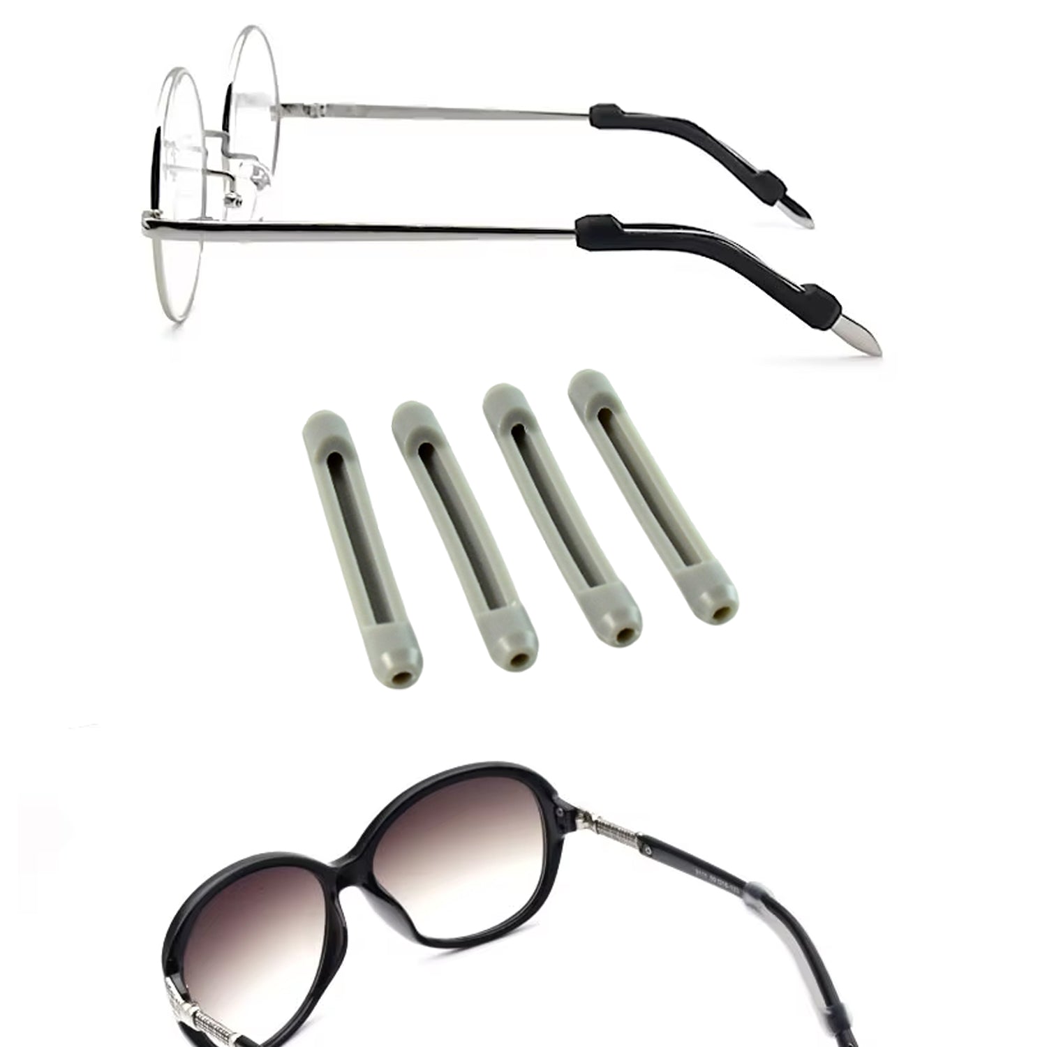 Eyeglasses fitted with soft comfort temple tip sleeves reducing ear pressure