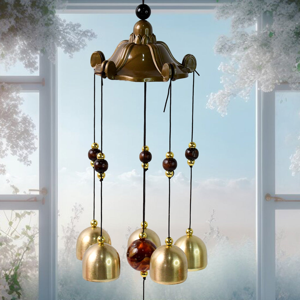 Soothing tones from decorative wind chimes in backyard patio