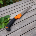 Heavy duty folding garden hand saw with sharp toothed steel blade and ergonomic grip