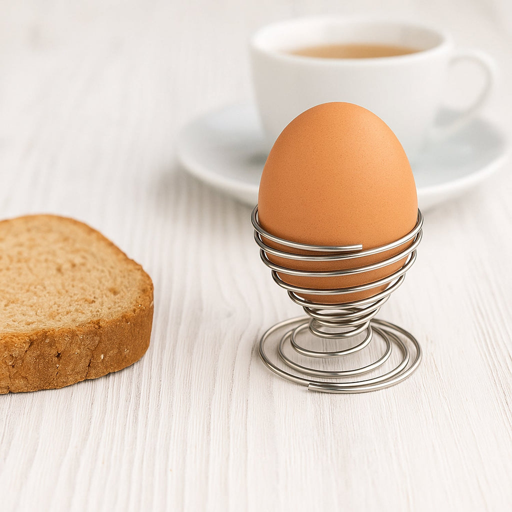 Stainless steel egg cup holder with spiral design for boiled eggs