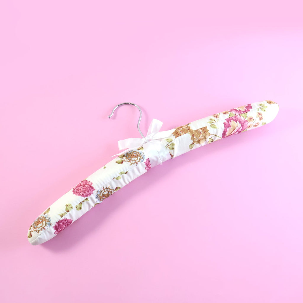 Premium padded floral clothes hanger with satin cover and chrome hook