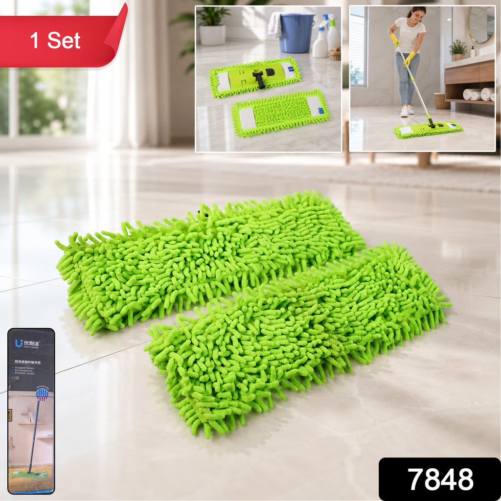 Extendable microfiber mop cleaning a tiled floor with ease.