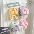 Wall mounted slipper stand organizer holding slippers in bathroom