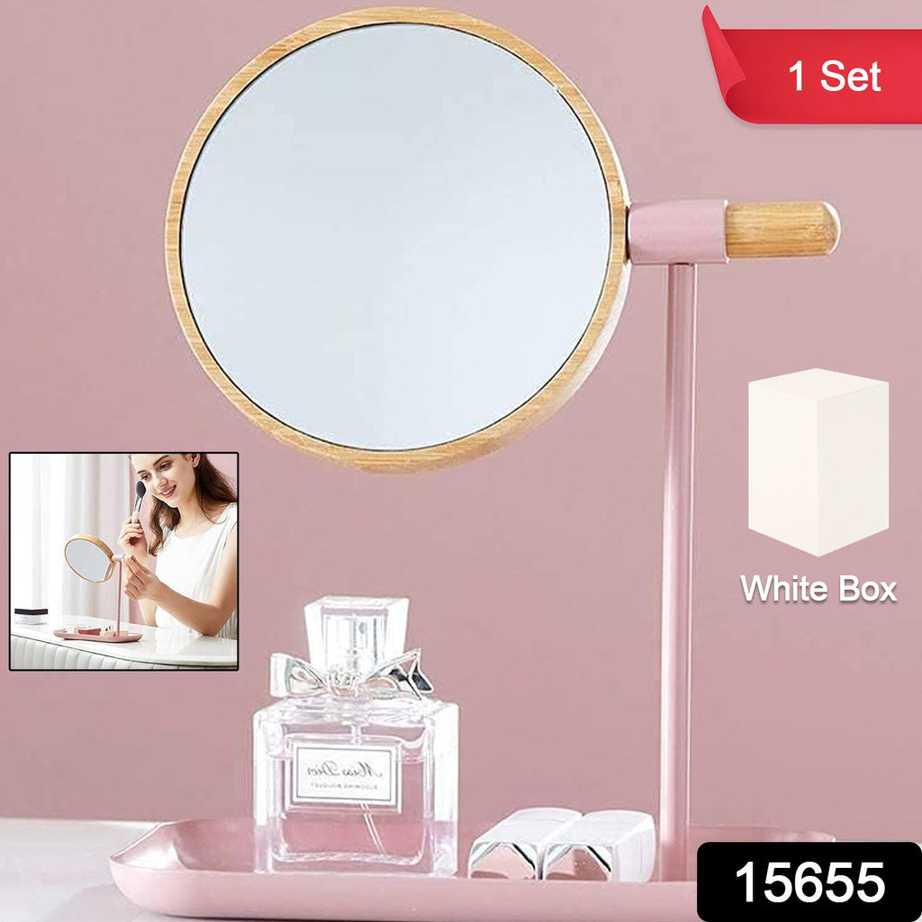 Modern round vanity makeup mirror displaying clear, distortion-free reflection