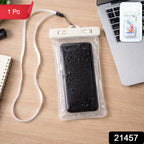 Universal mobile waterproof pouch bag showing front transparent protection