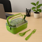 Top view of Magic lunch box with utensils stored inside the lid