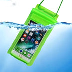 Waterproof mobile pouch allowing full touchscreen functionality while keeping phone dry.