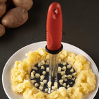 Top view of stainless steel potato masher