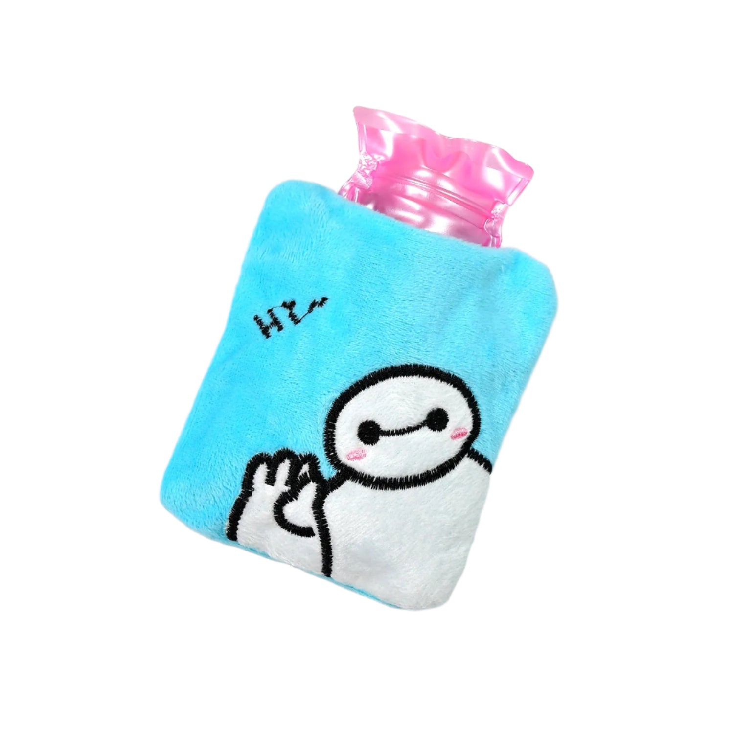Top view of the hot water bag showing the secure screw cap and Baymax design.