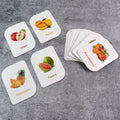 Set of 32 durable fruit flashcards with vibrant images and English names