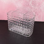 Multipurpose clear organizer holder with multiple compartments showing crystal texture