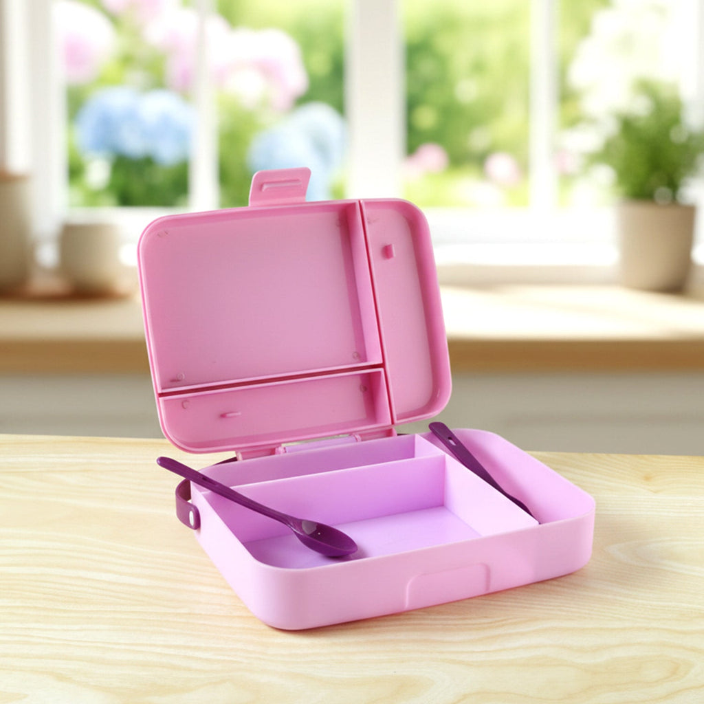 Compact leak proof divided lunch box with secure closure