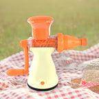 Close-up view of Apex steel crush manual juicer mechanism for fruit juice extraction