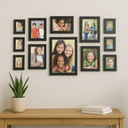 Black photo frames in various sizes from the 12-piece wall hanging set