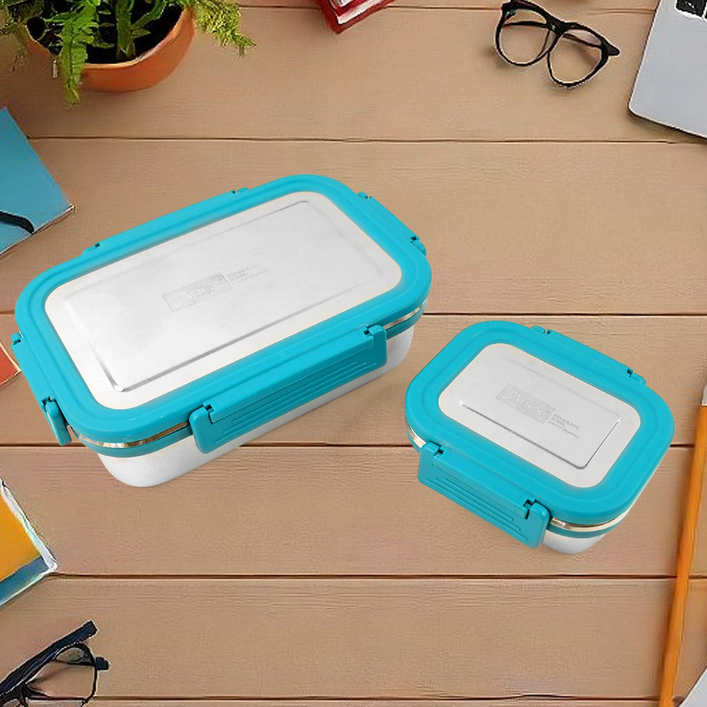Side view of Apex stainless steel lunch box with leak-proof design
