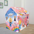 Interior view of the kids play tent house showing the windows and door.