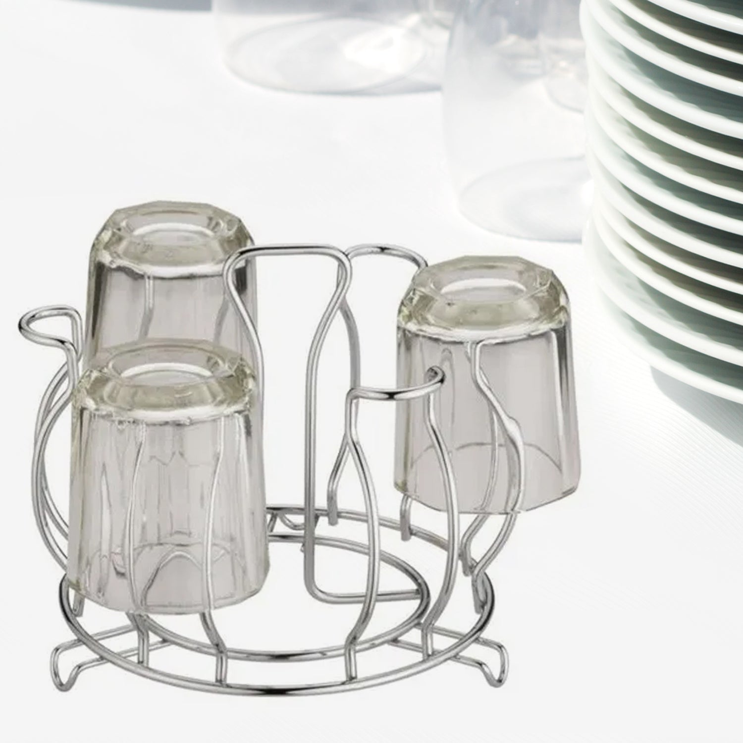 CookAura Stainless Steel Glass Holder neatly displays stemware.
