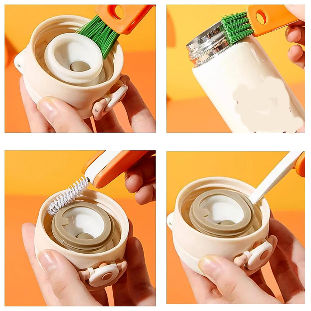 3-in-1 bottle cleaning brush with spiral and hook attachments for deep cleaning.