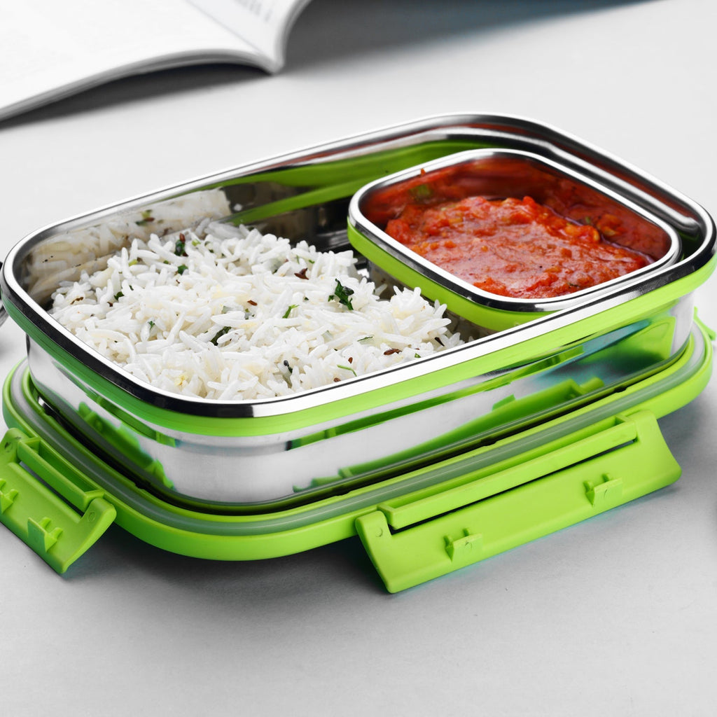 Stainless steel lunch pack for office and school use with leakproof design